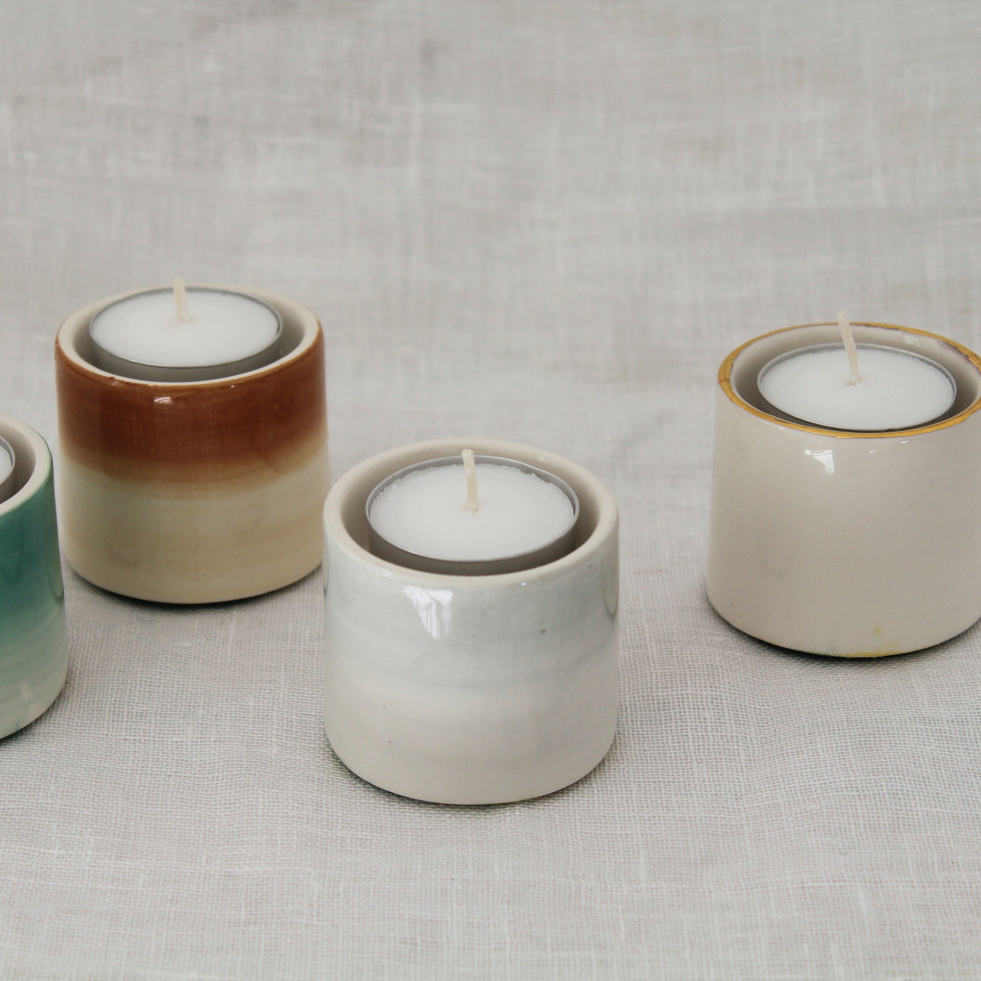 Ceramic Tea Light Holder Brown Mini