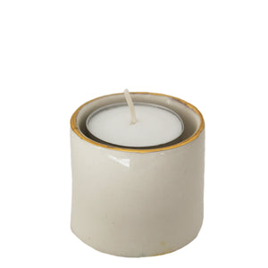 Ceramic Tea Light Holder White with Gold Trim Mini