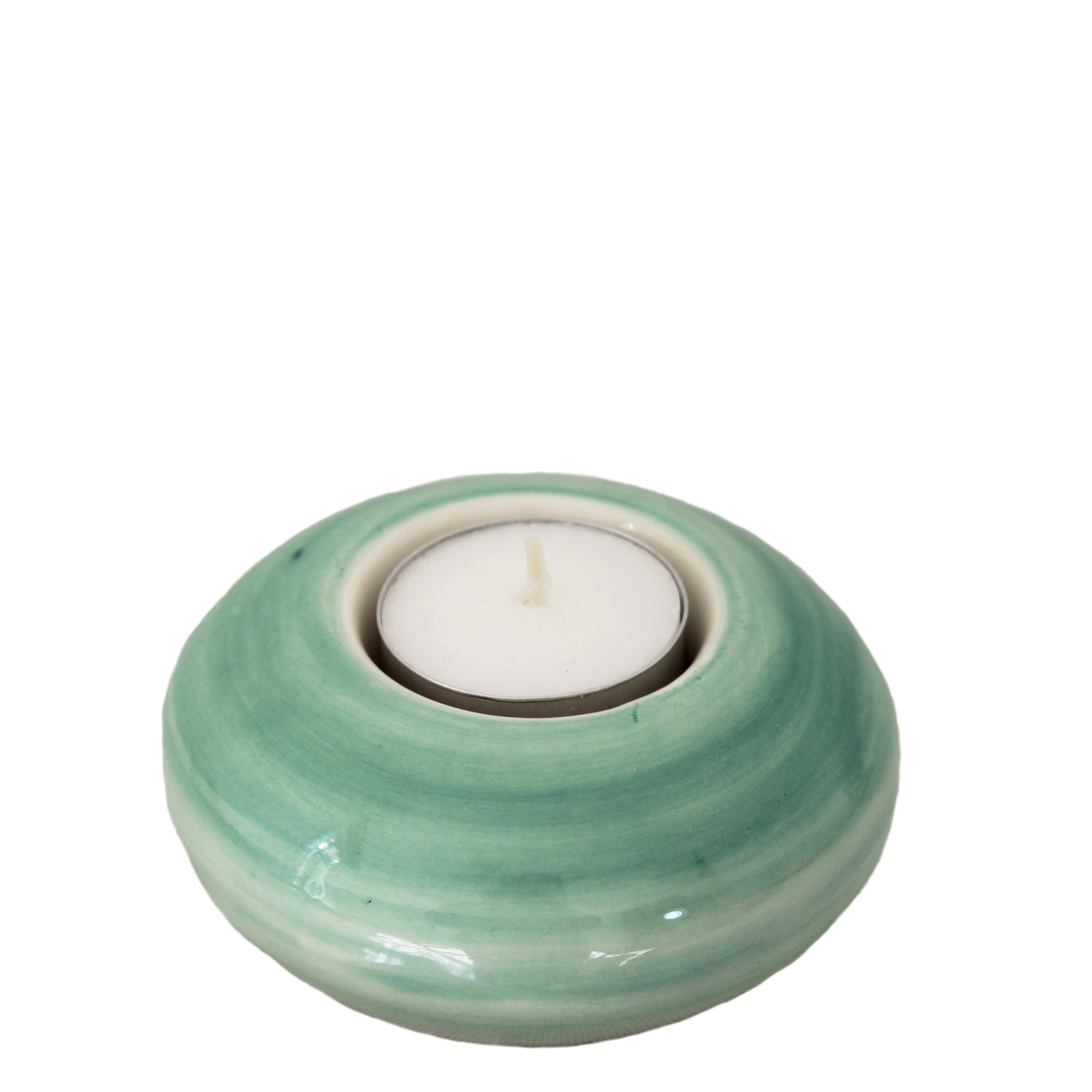 Ceramic Tea Light Holder Green Round