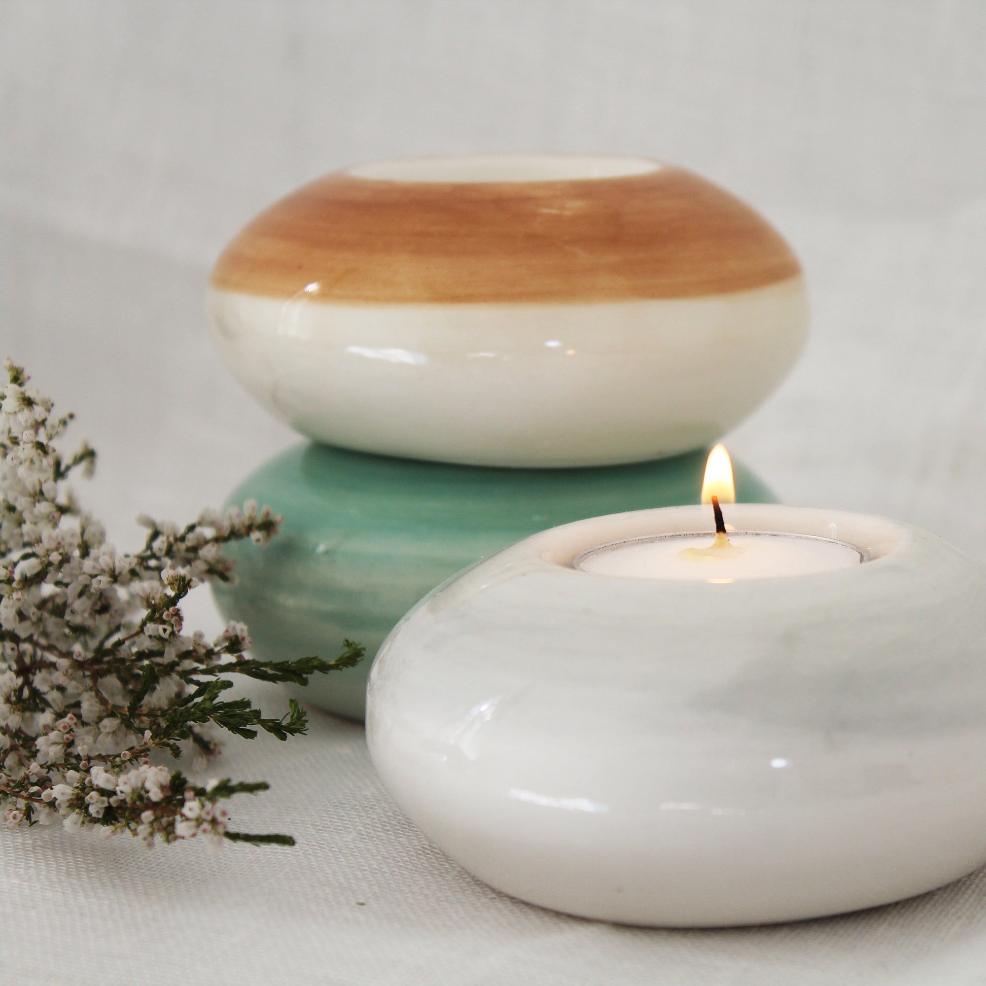 Ceramic Tea Light Holder Green Round