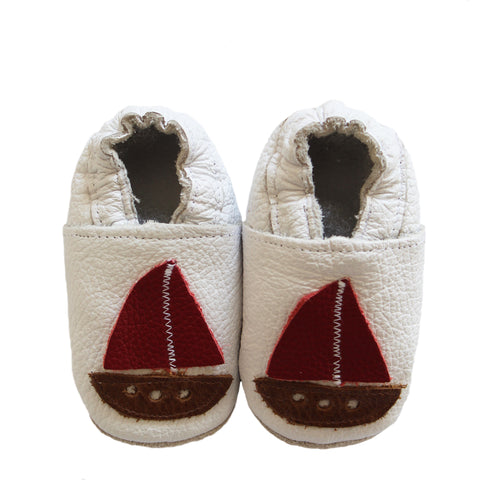 Soft Sole Baby Leather Shoes With Sailboats