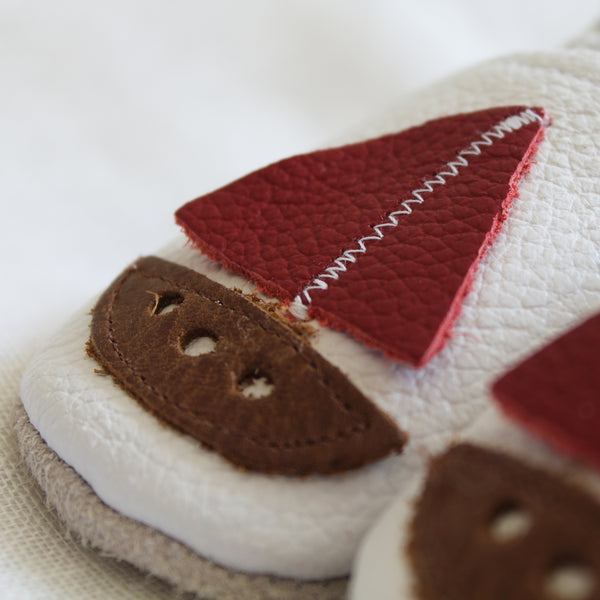 Soft Sole Baby Leather Shoes With Sailboats