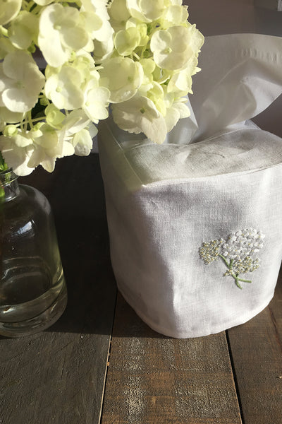 Linen Tissue Box Cover Hydrangea White
