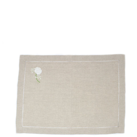 Hand Embroidered Linen Placemats Hydrangea Natural