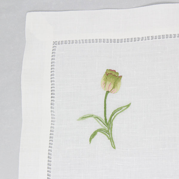 Hand Embroidered Linen Placemats Tulip White