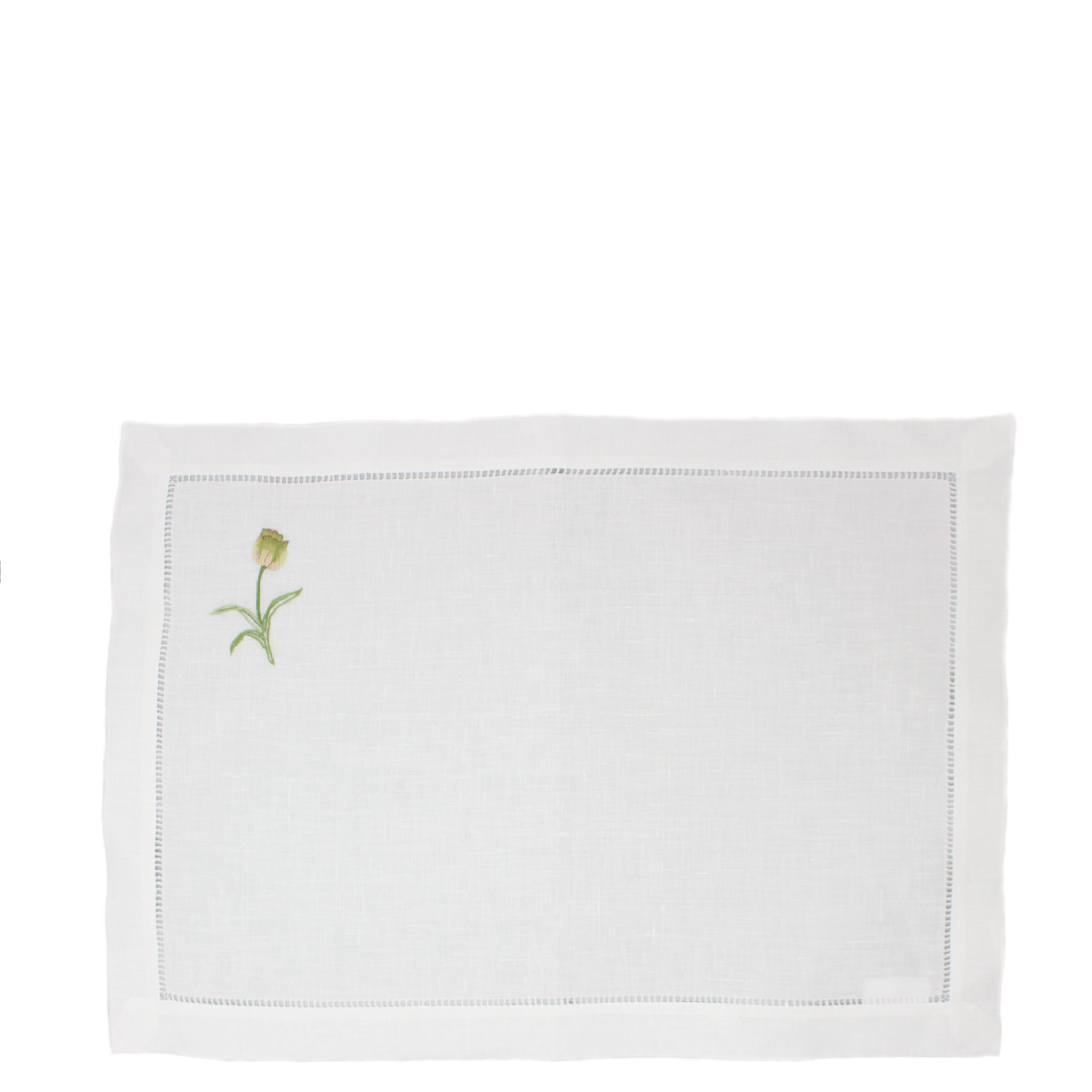 Hand Embroidered Linen Placemats Tulip White