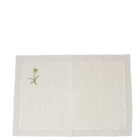 Hand Embroidered Linen Placemats Tulip Natural