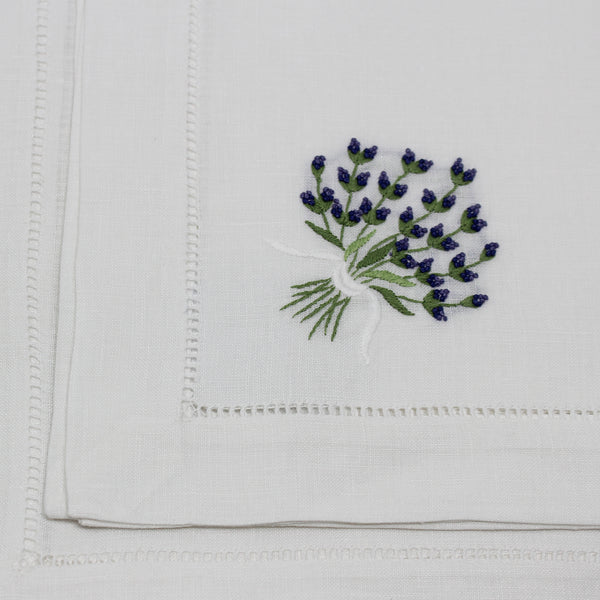 Pure Linen Napkins Lavender Design White