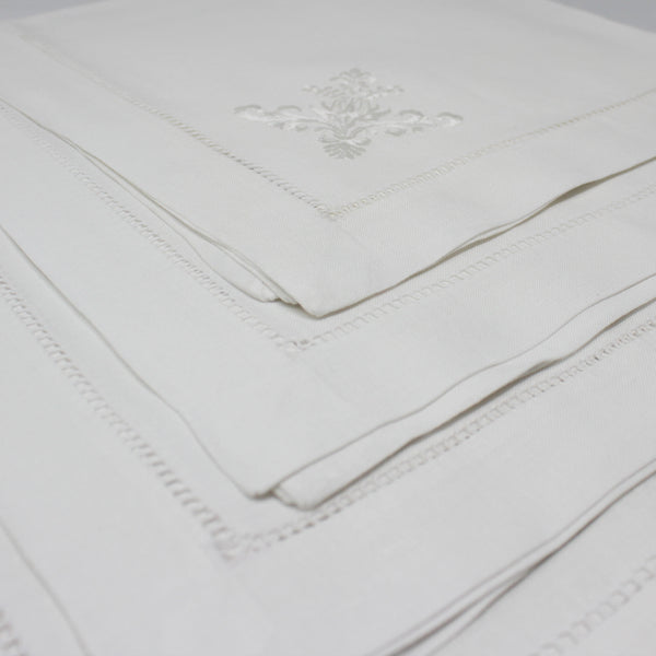Pure Linen Napkins Ornament Design White
