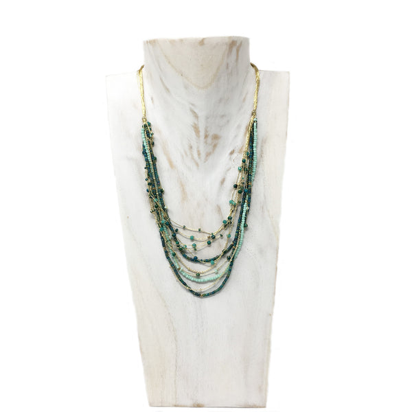 Crystal and Brass Beaded Necklace Teal