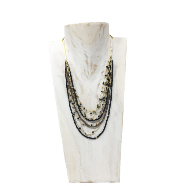 Crystal and Brass Beaded Necklace Black