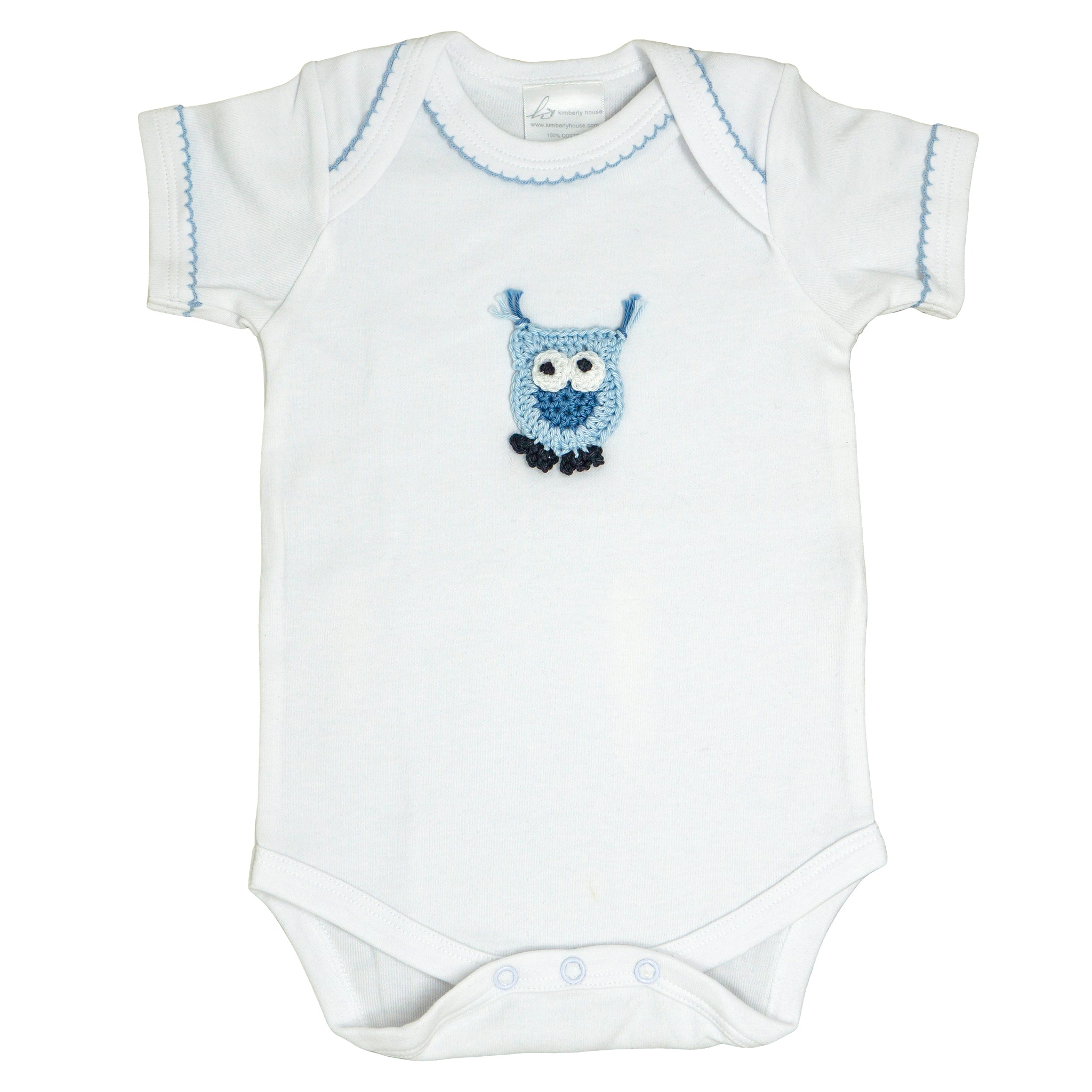 Short Body Onesie with Crocheted Blue Owl