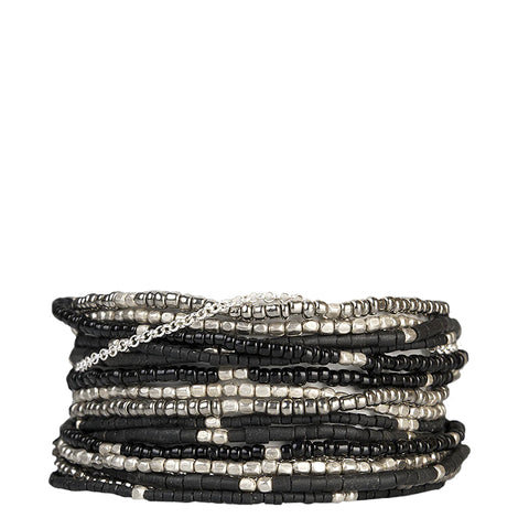 Beaded Wrap Bracelet Black and Silver