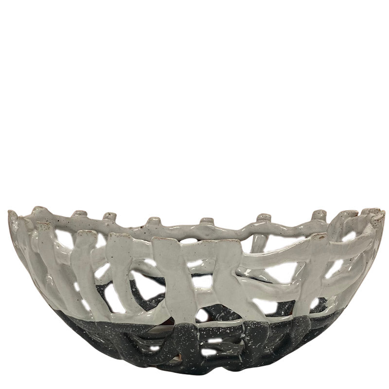 Ceramic Oval Lattice Bowl Charcoal White