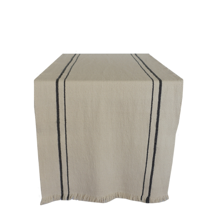 Handwoven Table Runner Natural Charcoal Stripe Large
