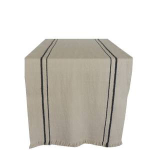 Handwoven Table Runner Natural Charcoal Stripe Small