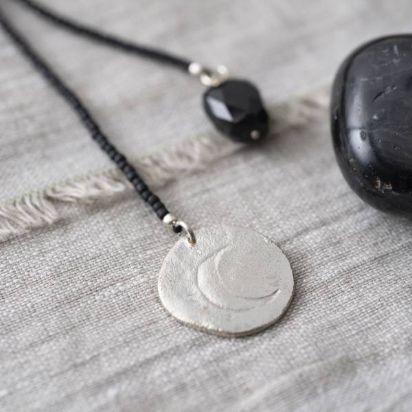 fairy black onyx silver moon necklace