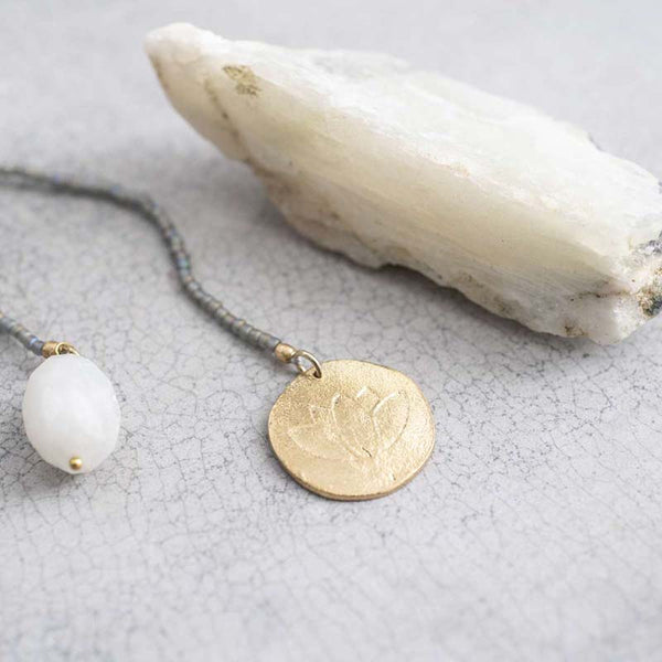 Fairy Moonstone Lotus Gold Necklace