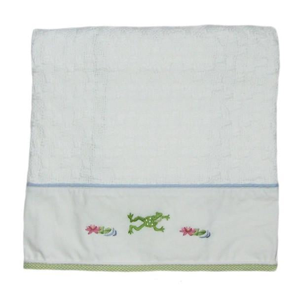 Cotton Baby Blanket Froggy Pond With Blue & Green Trim