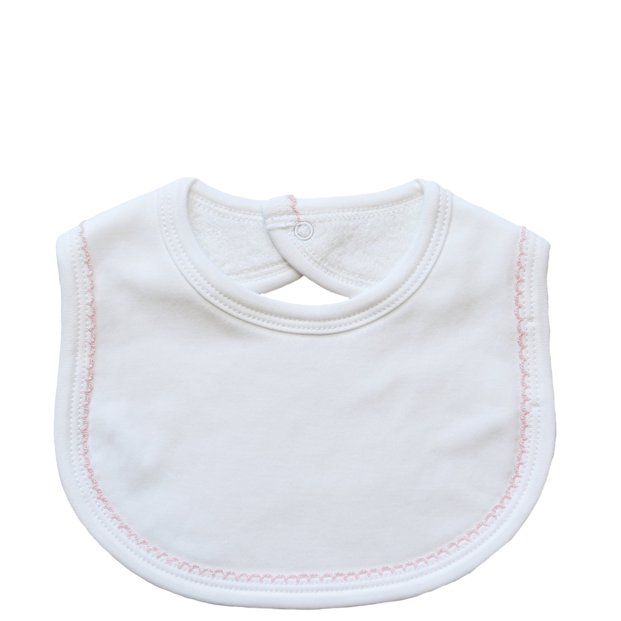 White Pima Cotton Bib With Pink Picot Trim