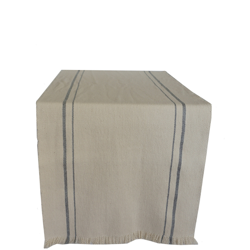 Handwoven Table Runner Natural With Grey Stripe Large