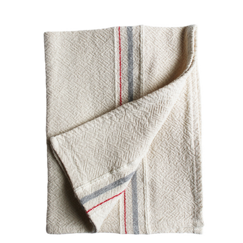 Handwoven Dish Towel Grey With Red Stripe