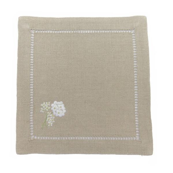 Embroidered Linen Cocktail Napkin Hydrangea Natura