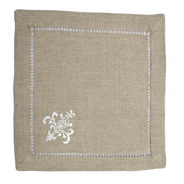 Embroidered Linen Cocktail Napkin Natural Ornament