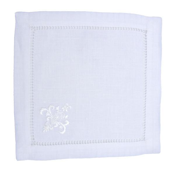 Embroidered Linen Cocktail Napkin Ornament White