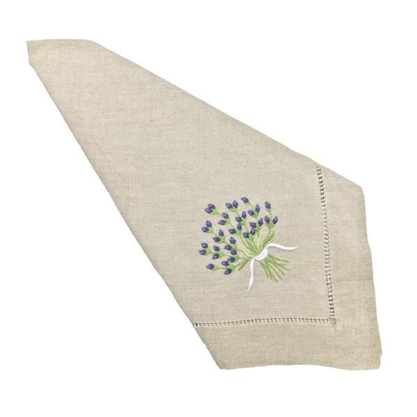 Embroidered Linen Napkins Lavender Natural
