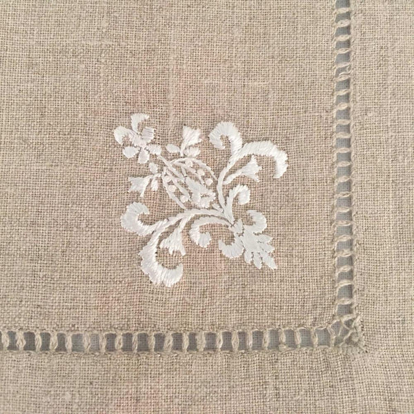 Embroidered Linen Cocktail Napkin Natural Ornament