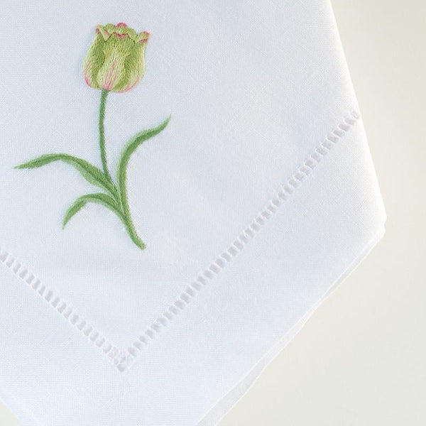 Pure Linen Napkins Tulip Design White