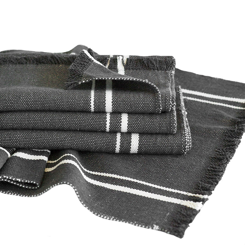 Hand Woven Cotton Table Runner Charcoal Large