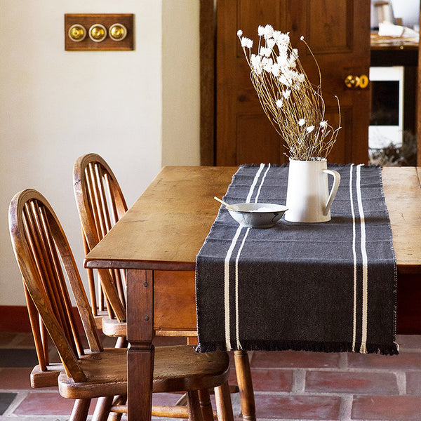 Hand Woven Cotton Table Runner Charcoal