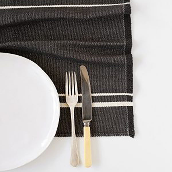 Hand Woven Placemats Charcoal with Beige Stripe