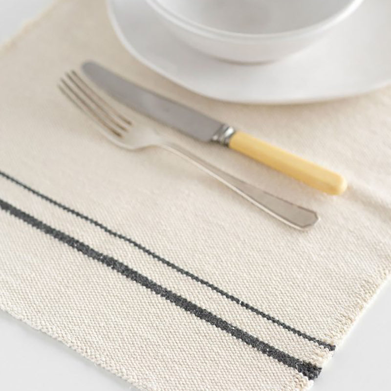 Handwoven Placemats with Charcoal Stripe