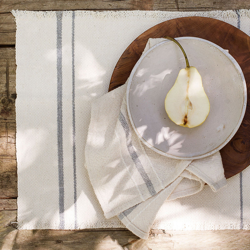 Handwoven Placemats Ecru with Grey