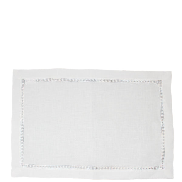 Linen Placemat Detailed Hemstitched White