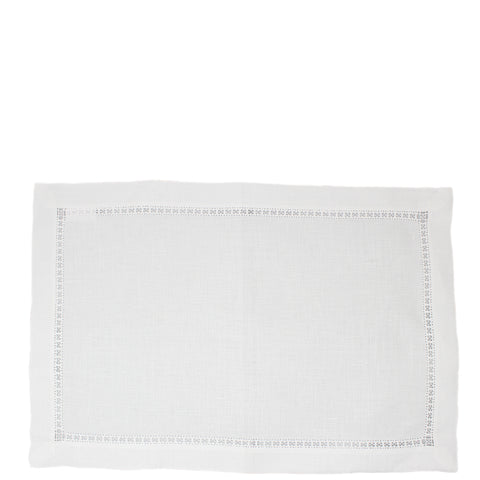 Linen Placemat Detailed Hemstitched White