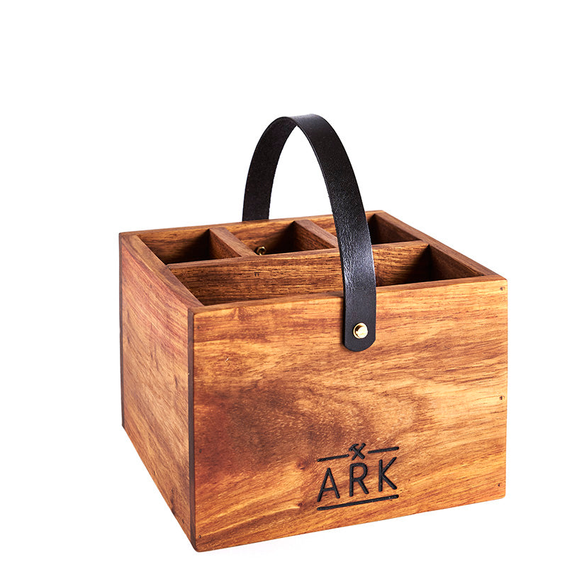 Kiaat Wood Utensil Holder With Leather Strap