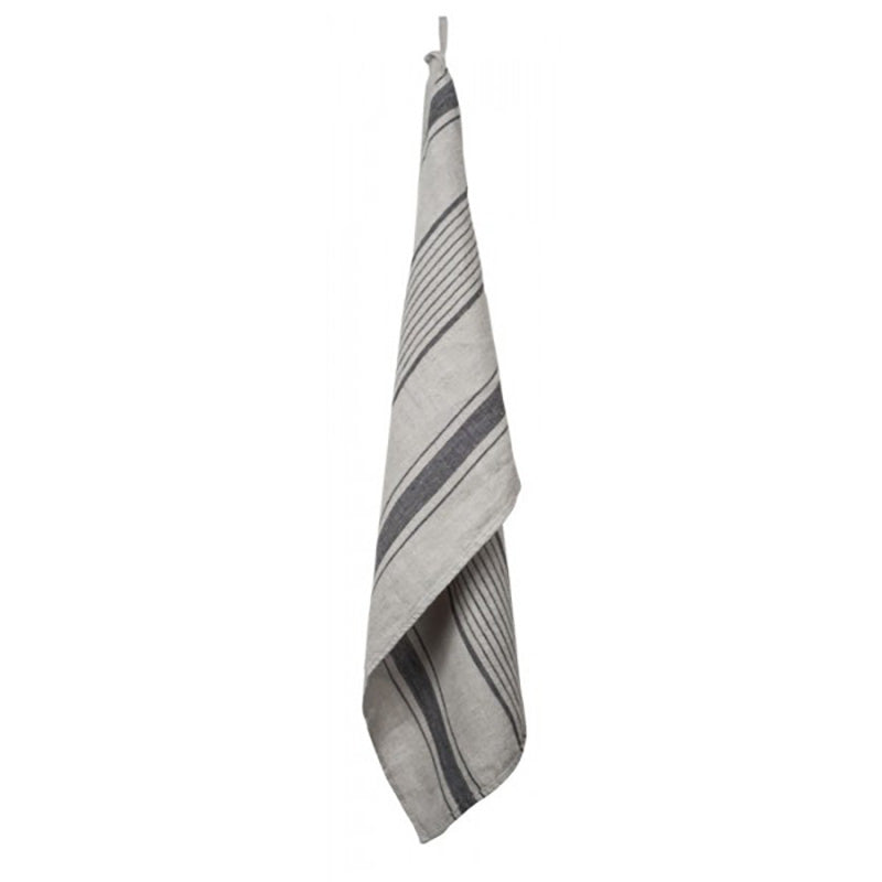 linen kitchen towel natural with grey stripes