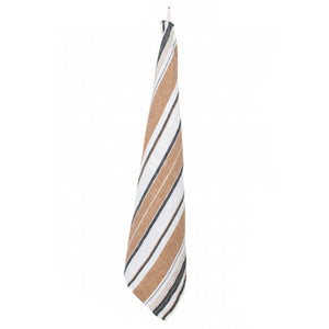 Linen Kitchen Towel White with Brown and Charcoal Stripes