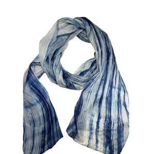 Lua Watercolour Silk scarf Denim Blue and Ivory
