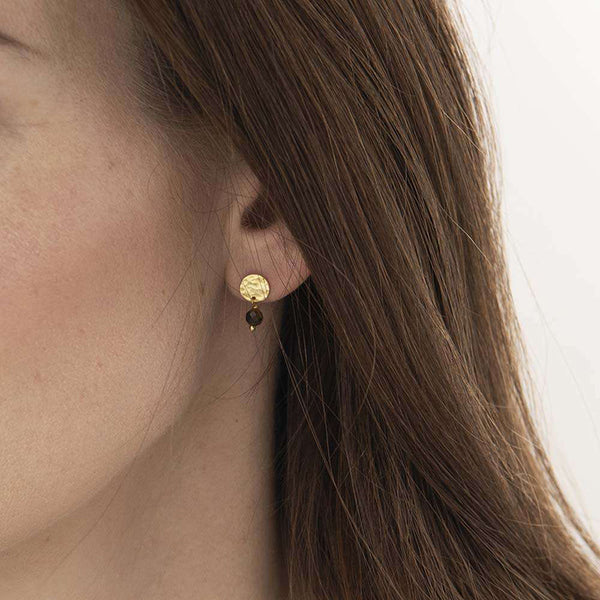 Mini Coin Garnets Gold Earrings