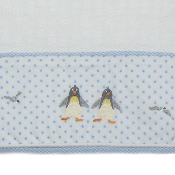 Cotton Baby Blanket Penguin Beach Party With Blue Trim 