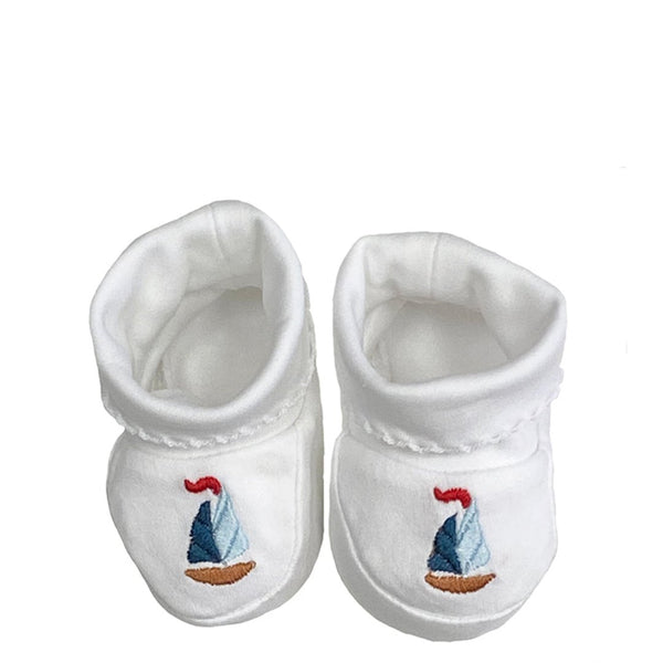 Pima Cotton Baby Booties with Sailboat