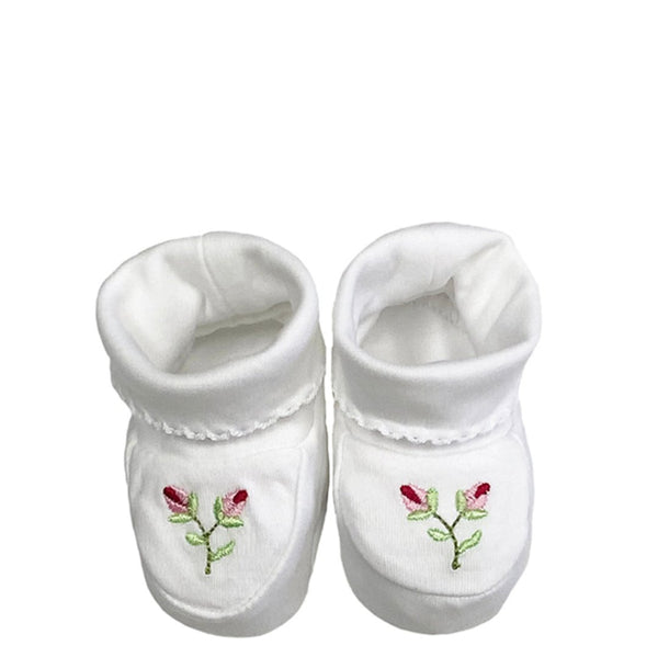  Pima Cotton Baby Booties with Rosebuds