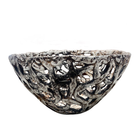 Ceramic Round Lattice Bowl White Raku
