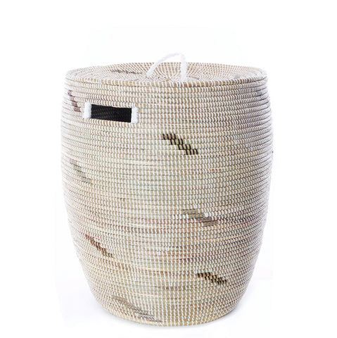 Senegalese Storage Basket Large White with Back and Silver