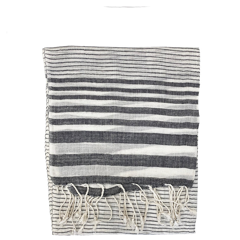 Soft Black & White Stripe Cotton Scarf